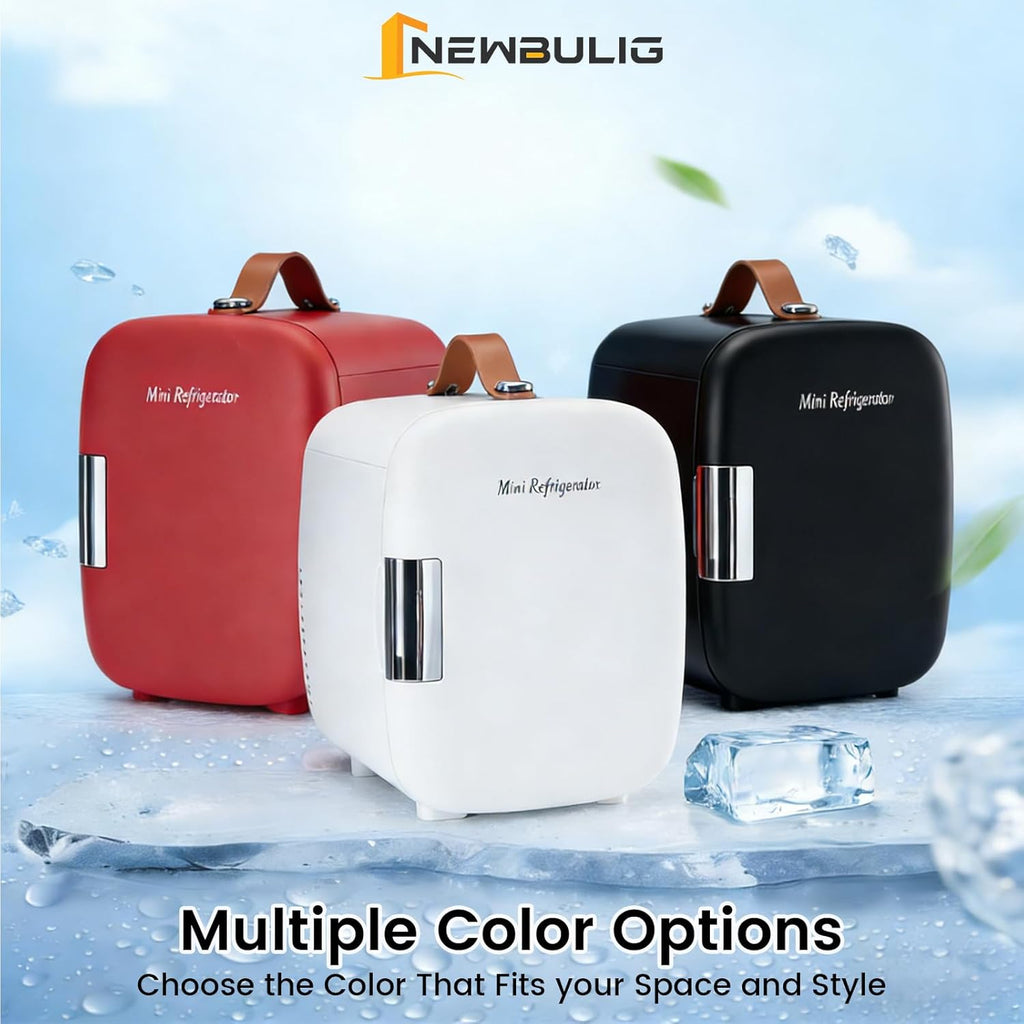 Mini Fridge for Bedroom, Office & Car, Portable 4L/4.23QT Mini Refrigerator for Skincare with Handle, Ultra-Quiet