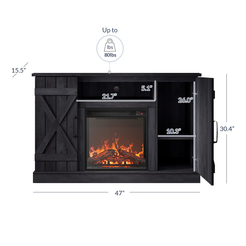 Veropeso 47" TV Stand with 18" Electric Fireplace - Rustic Grey