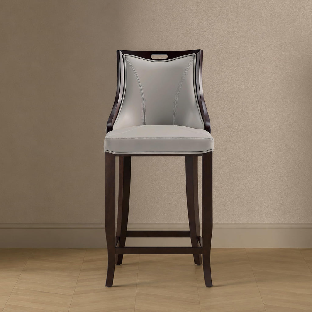 Emperor Vegan Leather Bar Stools with Backrest, Foam Padding and Solid Beech Wood Frame, Fully Assembled Upholstered