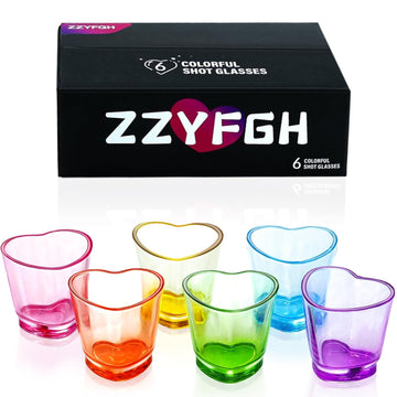 6 Pack Colorful Shot Glasses, 1.5 oz Heavy Base Shot Glasses Set, Heart Shaped Shot Glasses Set, Tequila Cups Small