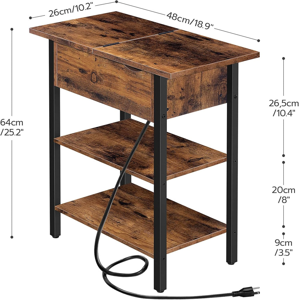 Set of 2 End Tables, Side Table with Charging Station, Flip Top Nightstand with USB Ports and Outlets, Bedside Tables