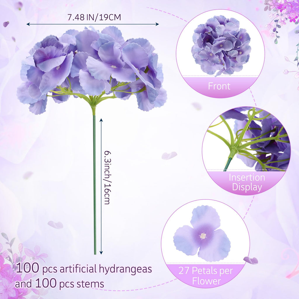 100 Pcs Orchid Hydrangea Artificial Flowers Bulk, 7.48 Inch