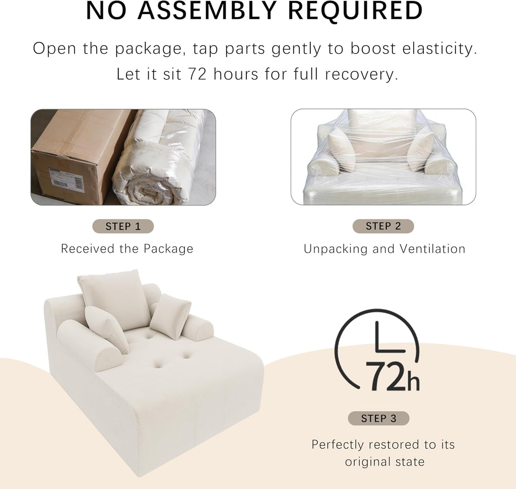 65" Boneless Chaise Lounge Chair Indoor, Oversized Reading Lounger with 3 Pillows, Cloud Sofa Couch , Corduroy and