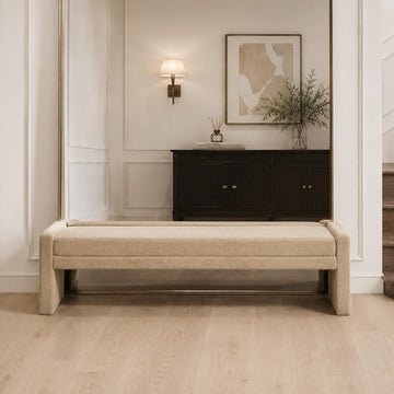 66.9" W Modern Boucle Shoe Bench King Size End of Bed Bench, Wheat. | Shoe Ottoman Upholstered King Size End of Bed