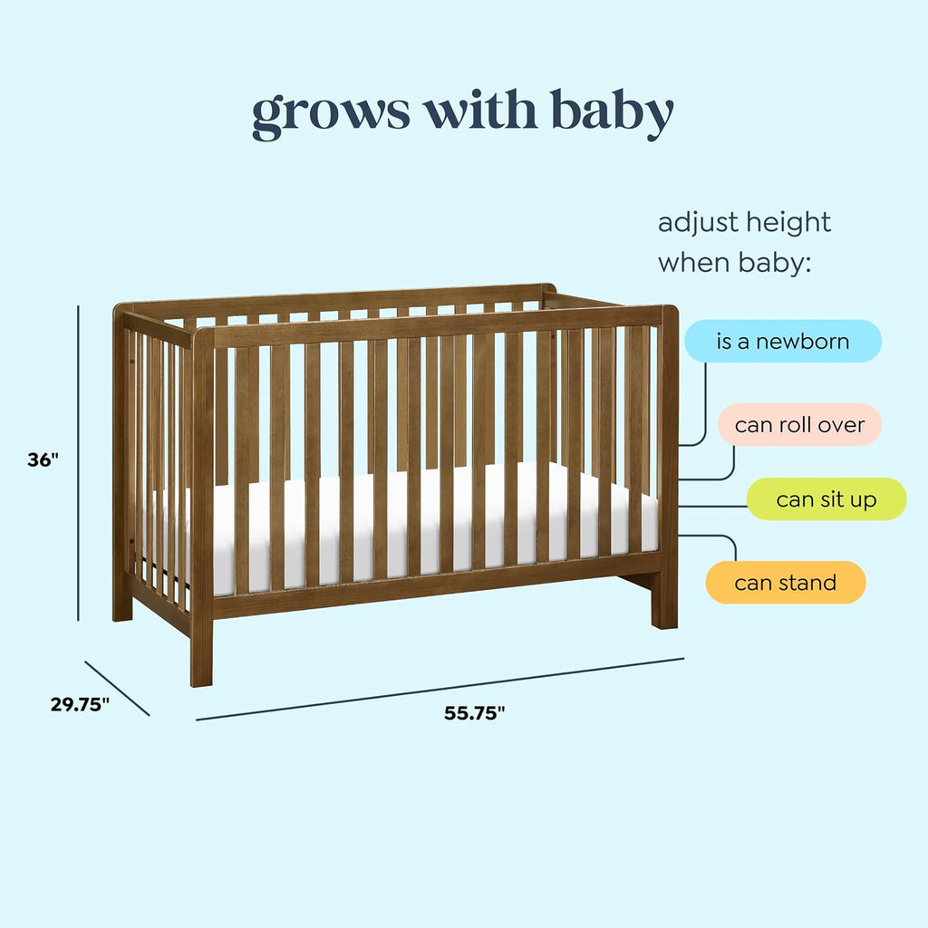 Low-Profile 4-in-1 Baby Crib, Walnut | GREENGUARD Certified Crib Convertible to Toddler Bed, Daybed & Full-Size