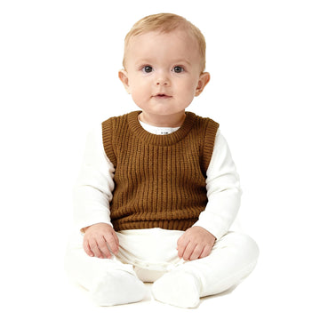 Knit Baby Boys Girls Sweaters Sleeveless Sweater Vest Crewneck Sweatshirts Brown