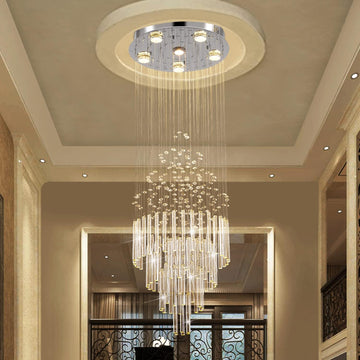 6-Light Flush Mount High Ceiling Chandelier, Modern Raindrop Crystal Chandeliers Pendant Light Foyer Chandelier Ceiling Led15.7 x 47.2