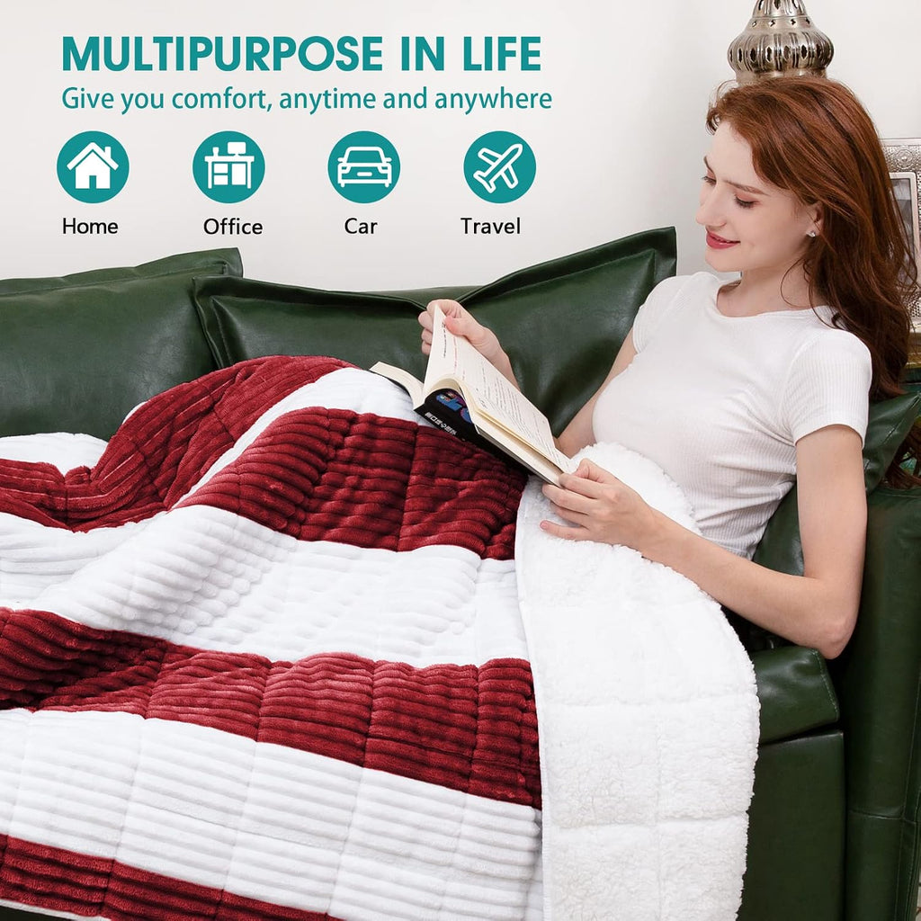 Sherpa Weighted Blanket for Adults 15lbs, 48"x72", Twin Full Size Fuzzy Heavy Throw Blanket for 140-160lbs