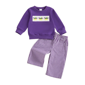 Toddler Baby Boy Carnival Outfit Mardi Gras Crewneck Sweatshirt Long Sleeve Shirt Pants Cute Spring Clothes