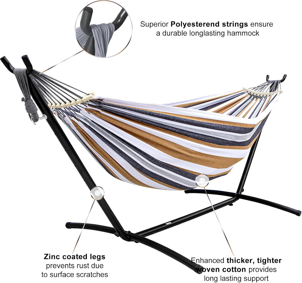 Hammock with Stand for Outside | 450lb Capacity Steel Stand, Premium Carry Bag Included and Two Anti Roll Balance Beam