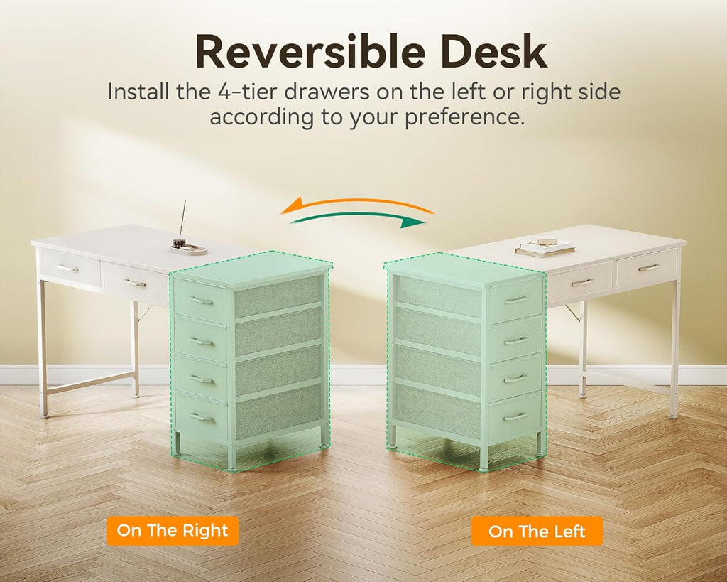 Computer Desk with 6 Drawers, 40 Inch Small Desk with Storage, Reversible Desk with Headphone Hook, Work Study Table