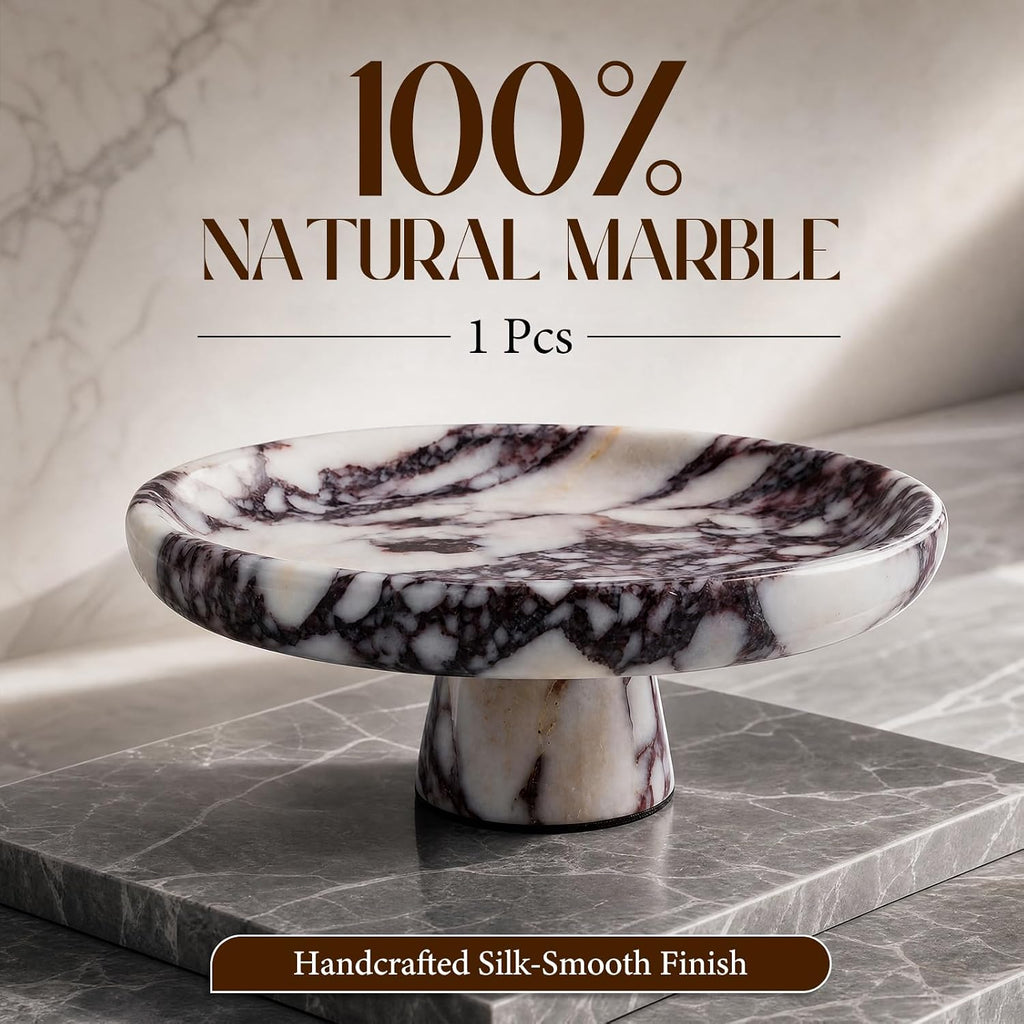 Marble Decorative Fruit Bowl , Decorative Stone Pedestal Bowl, Natural Marble Footed Fruit Holder for Dining Table
