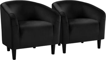 Black Accent Chairs Set of 2, Cozy Velvet Barrel Chair, Modern Club Chair with Soft Padde, Vanity Chair