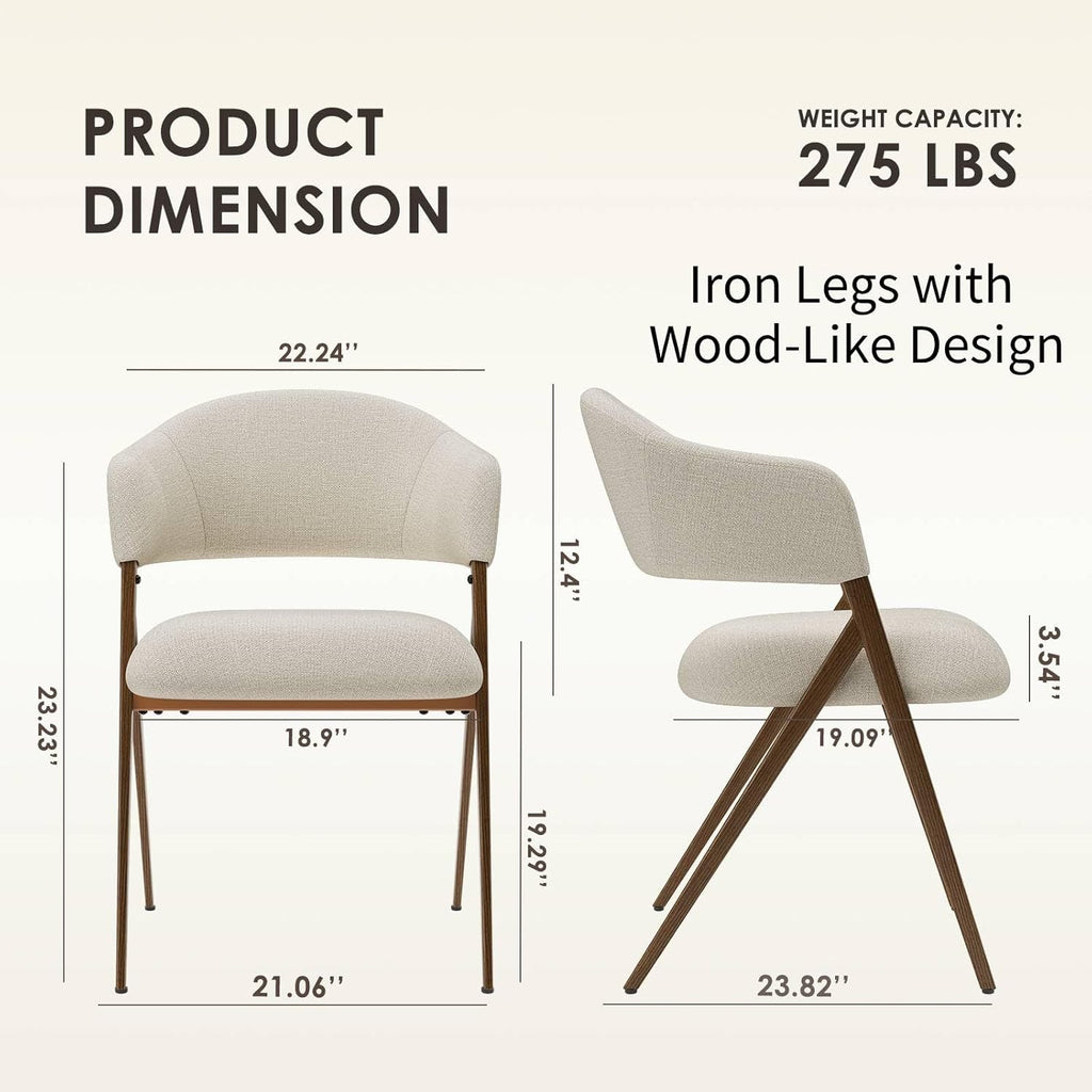 Dining Chairs Set of 2, Modern Fabric Upholstered Dining Room Kitchen Side Chairs with Iron Legs