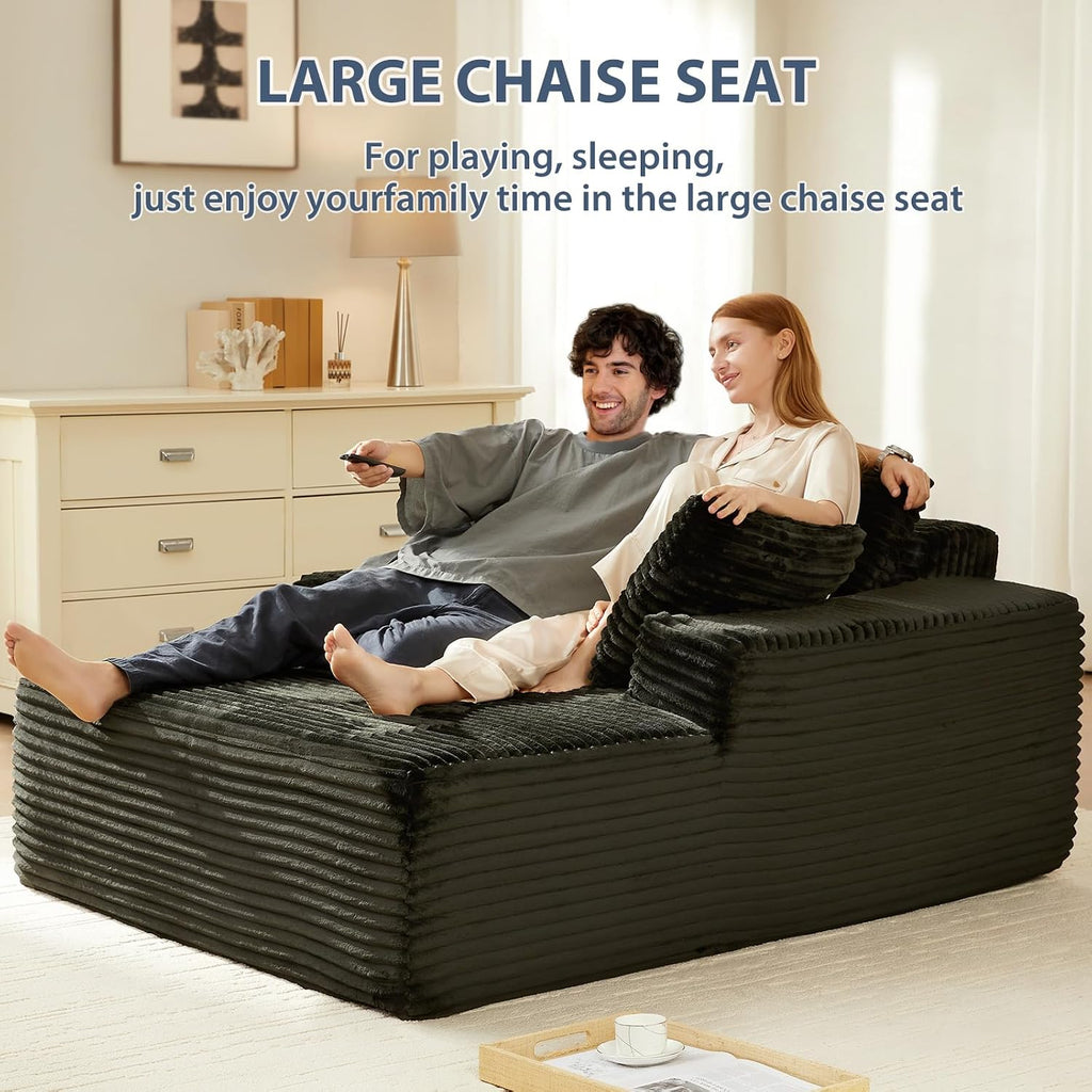 63'' Oversized Boneless Chaise Lounge Chair, Corduroy Fluffy Reading Couch, Deep Seat Sleeper Chair for Small Spaces