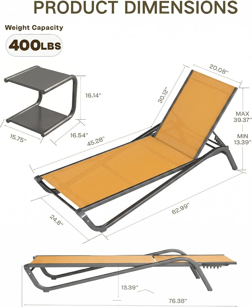 Patio Chaise Lounge Chairs,Adjustable Outdoor Aluminum Teslin Lounge,Orange | Aluminum chaise lounge chair,Outdoor