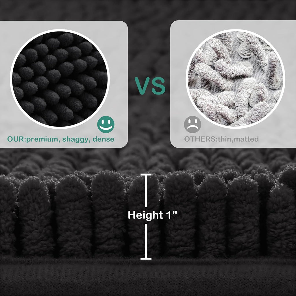 Black Bathroom Rug Sets 2 piece, Ultra Soft Non Slip Absorbent Chenille Toilet Bath Mat Set (Black)