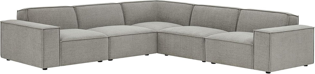 Restore Performance Fabric Upholstered 5-Piece Modular L-Shaped Sofa in Pewter - Low Profile L-Shaped Sectional Couch