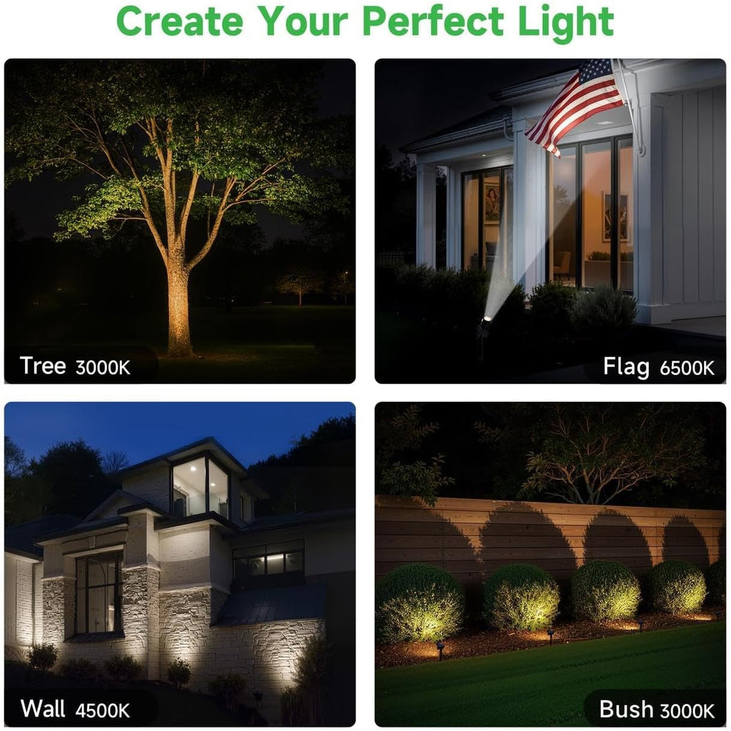 Spot Lights Outdoor, Adjustable Beam Focus Uplights for Trees, Waterproof Separate Panel Bright Spotlight, LED Warm