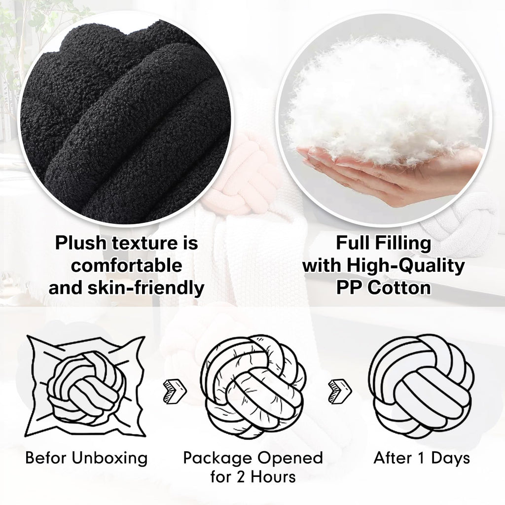 2 Pcs Knot Pillows Decorative Round Ball Throw Plush Pillows Boucle Knotted Circle Soft Pillows Cushion for Room Sofa