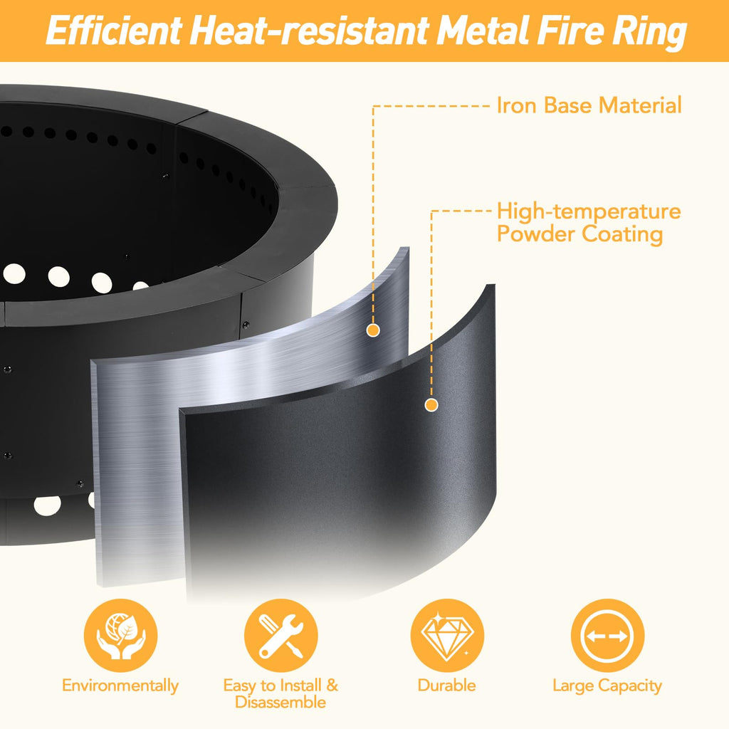 36 Inch Smokeless Fire Pit Ring Insert, 30 Inch Inner, Black