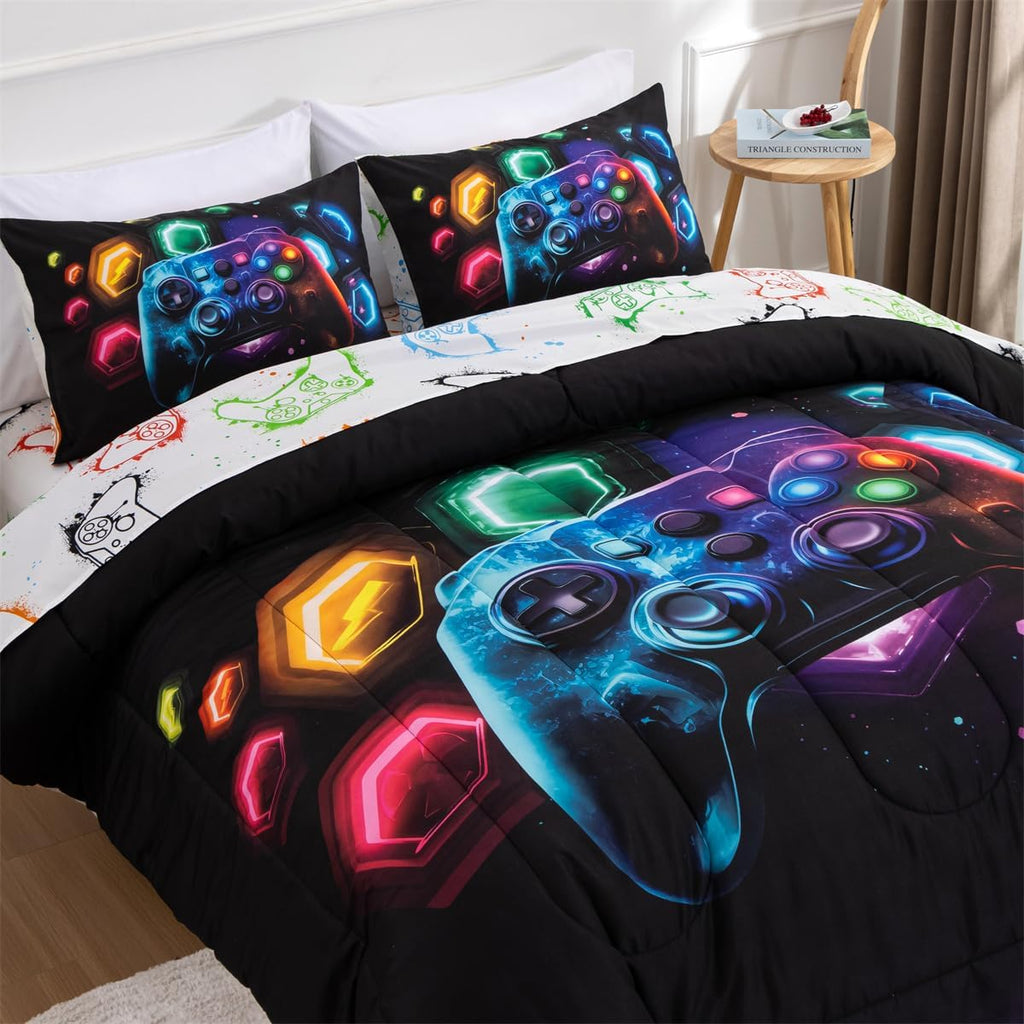 Game Console Comforter Set for Boys Girls Kids Space Universe Gaming Lightweight Microfiber Gamer Bedding Sets - Set of 5
