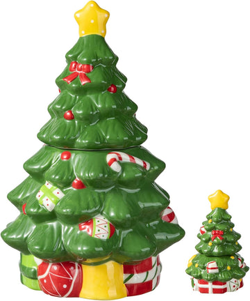 Dolomite Ceramic Cookie Jars, Christmas Tree Ceramic Cookie & Candy Jars with Airtight Lids, Used to Kitchen - Set of 2