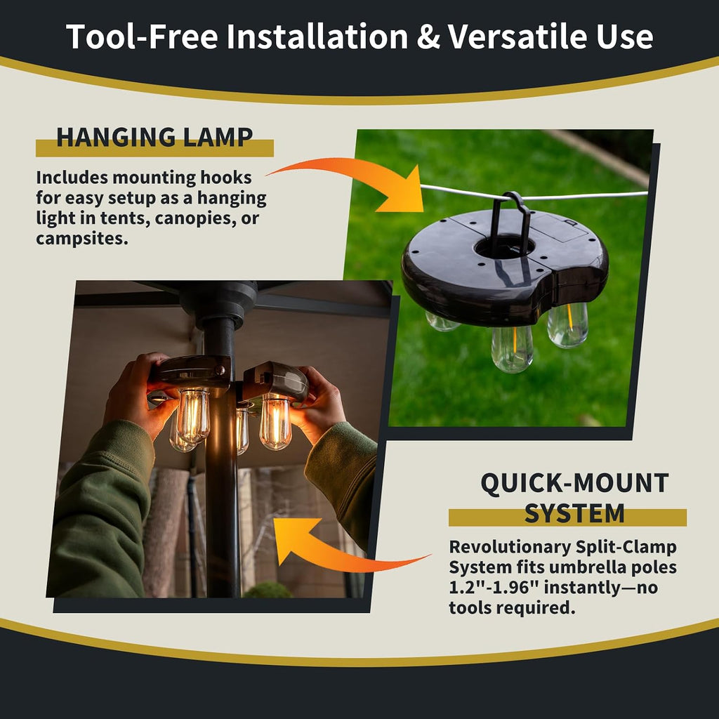 Patio Umbrella Light with Remote Control, Rechargeable Cordless LED Edison Bulbs Pole Light with 10 Brightness L - M6SJ