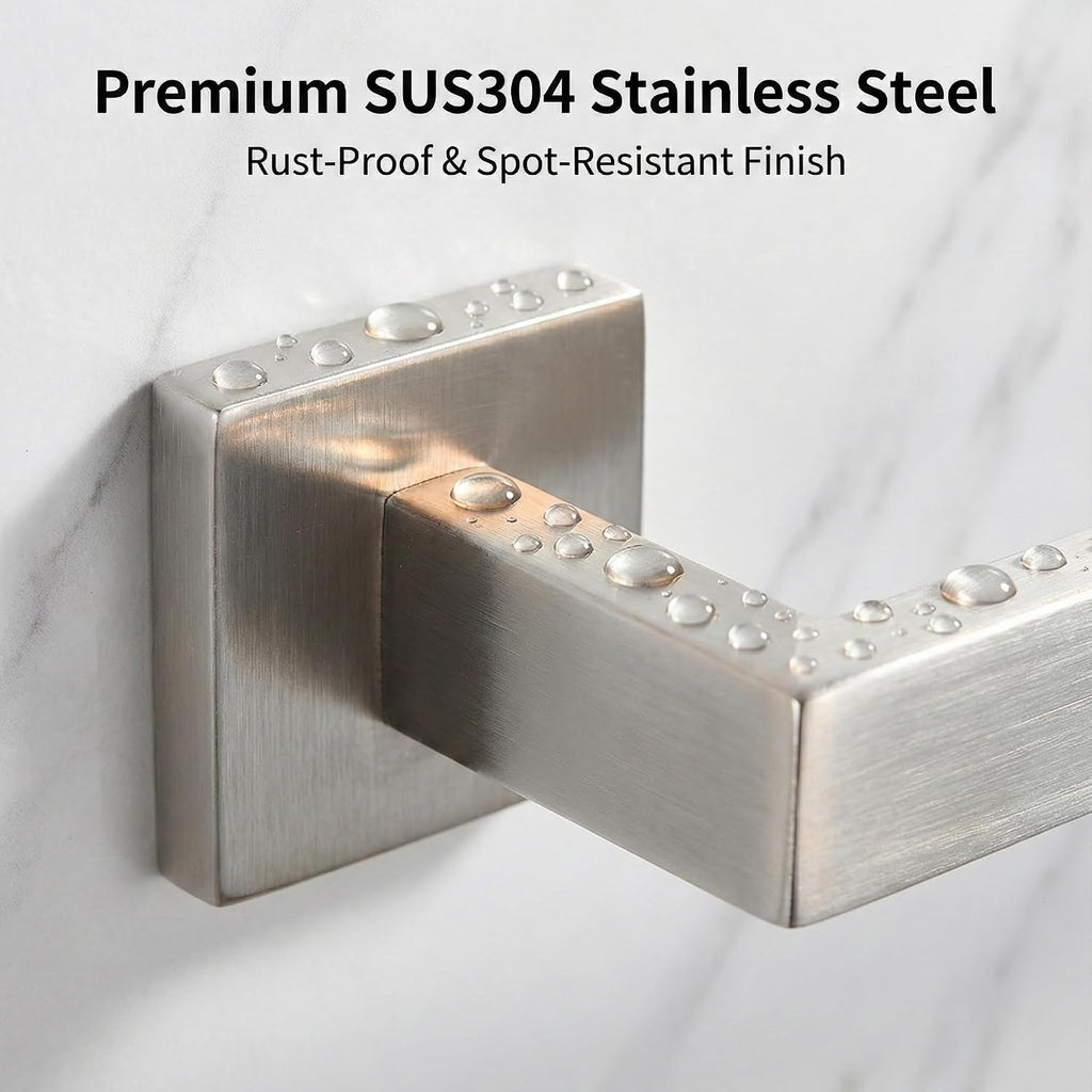 5 Piece Bathroom Hardware Set Brushed Nickel, SUS304 Stainless Steel Towel Bar Set, Modern Square Accessories with 16
