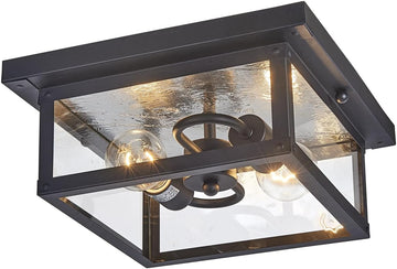 11.5in Outdoor Ceiling Light Fixture, Square Flush Mount Porch Lights, 2-Light, E26-based