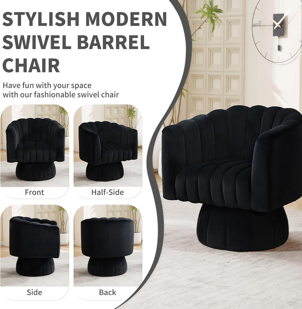 Swivel Accent Barrel Chair Set of 2- Cute Comfy Small Round 360° Arm Chair Velvet Sofa Club Reading Chair Bedroom