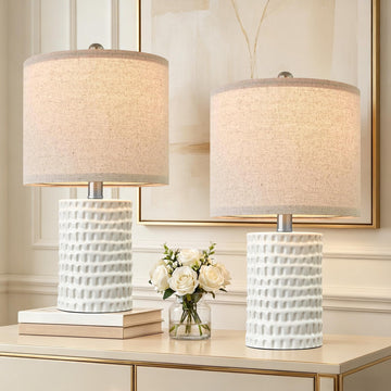 18.25" Modern Accent Ceramic Table Lamps Set of 2 White