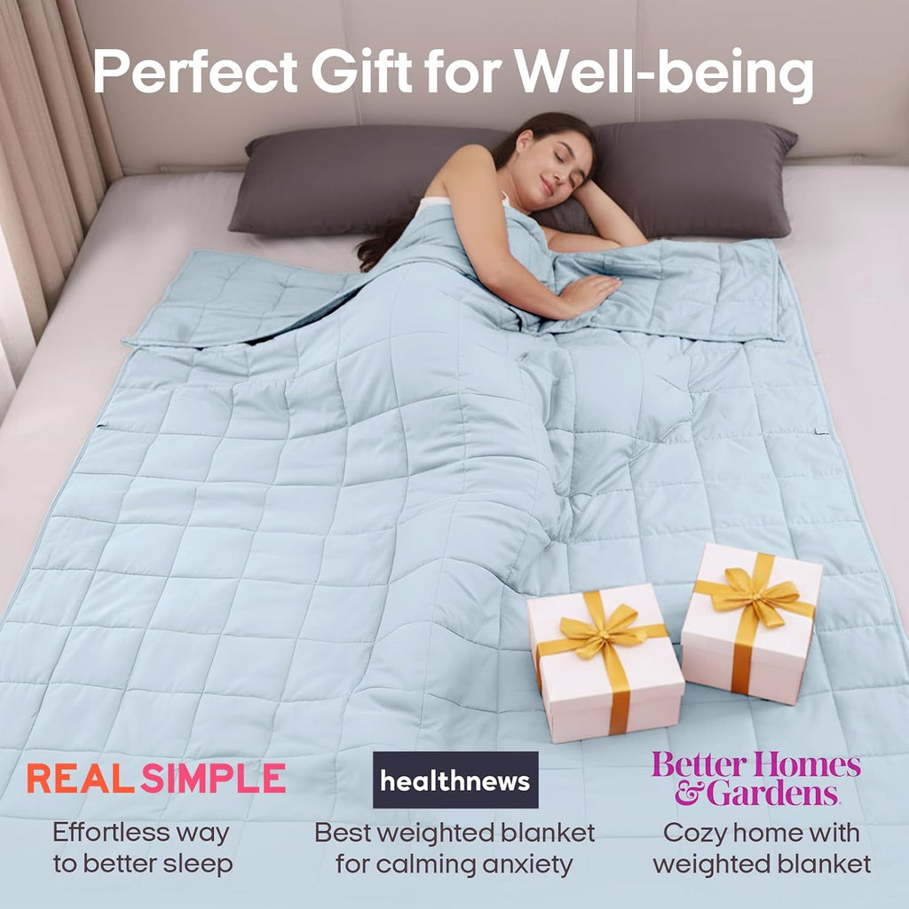Weighted Blanket for Adults (48"x72", 15lbs, Cambridge Blue) | Twin Size High Breathability Cooling Heavy Blanket
