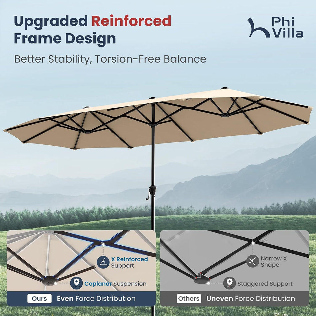 13ft Large Patio Umbrella Double-Sided Twin Outdoor Market Umbrella with Crank, Beige