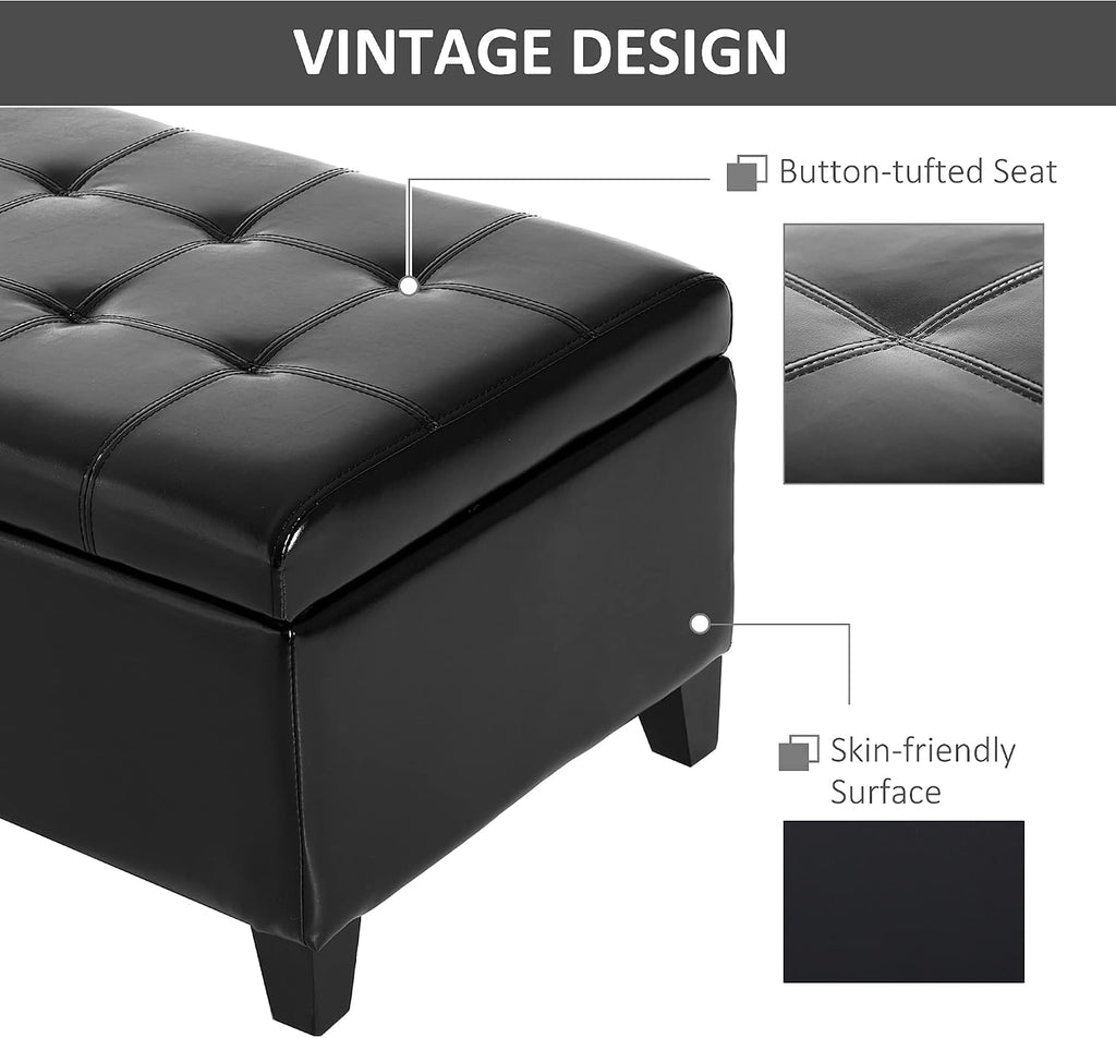51" Ottoman Storage Bench Faux Leather Storage Chest Black | Lift Top, Tufted Ottoman, Living Room, Entryway