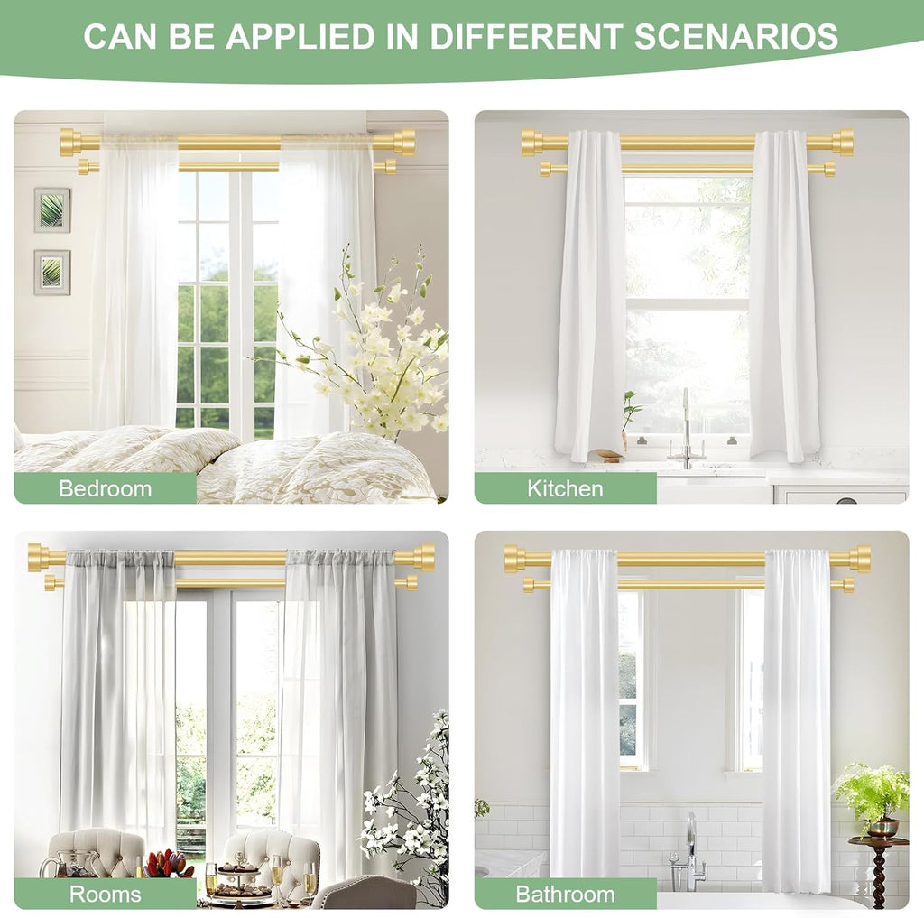 Gold Double Curtain Rods for windows:Adjustable Heavy Duty Double Curtain Rod for Bedroom Living Room,1
