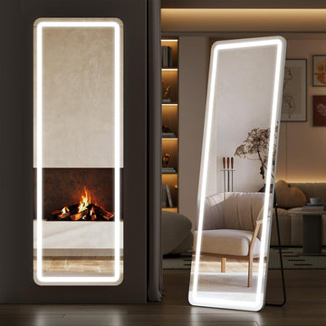 Full Length Mirror with LED Lights, 65"x21" Lighted Floor Mirror with Dimming & 3 Color Lighting, Stand , Dressing Room