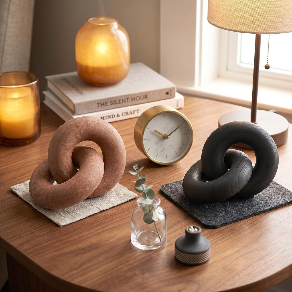3 Pcs Wood Knot Decor, Chain Link Decor, Rustic Home Décor Accents for Coffee Table, Modern Farmhouse Decorative