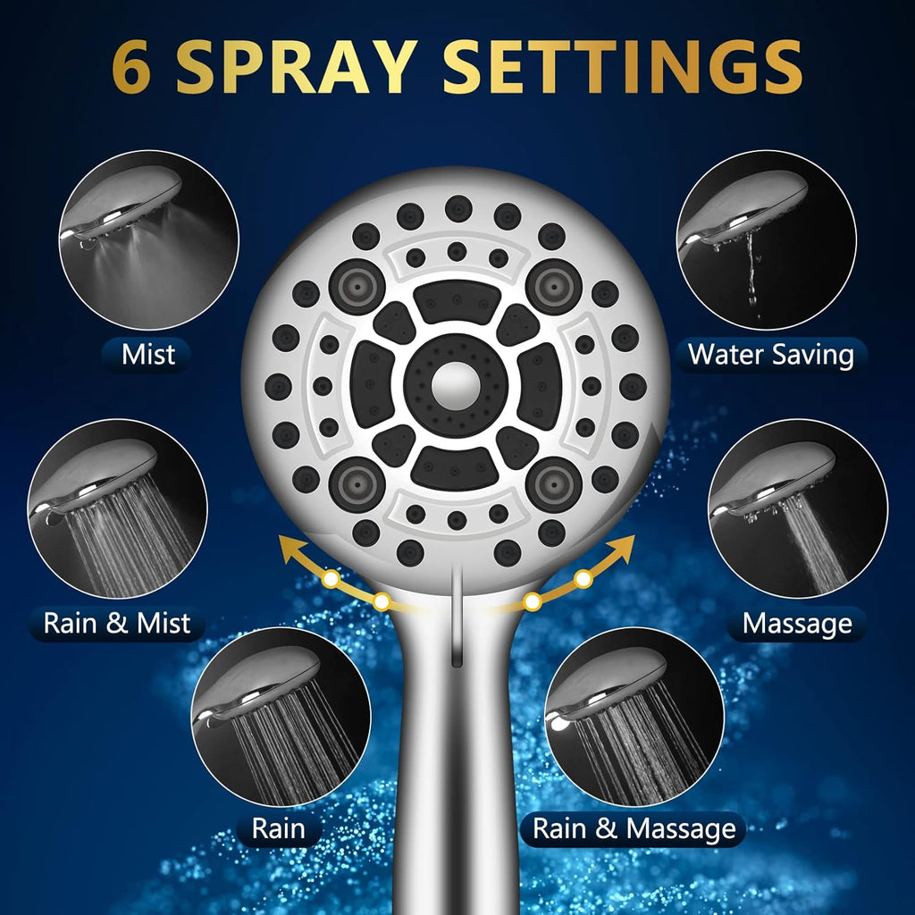 6 Spray Modes High Pressure Handheld Showerhead Set Upgraded 5 Inches Shower Head with Handheld Spray Premium Chrome