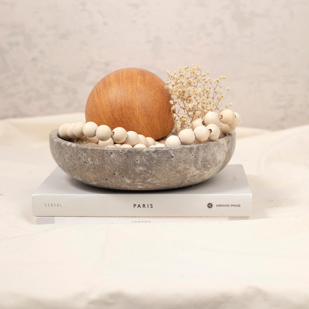 Travertine Decorative Bowls Decor. Key Bowl Table in a Choice of 5 Colors (Silver-Gray, Small)