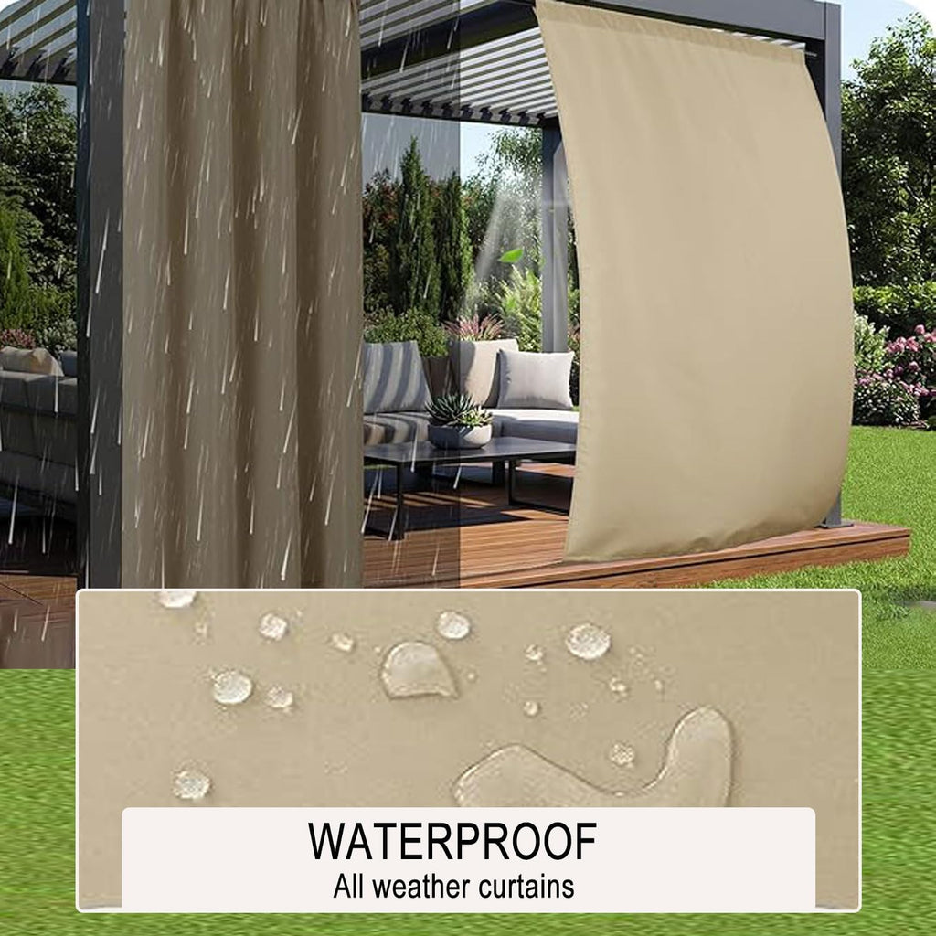 Waterproof Outdoor Curtains , 6 Panels Privacy Weatherproof Outside Curtains for Pergola, Gazebo, Porch, Cabana