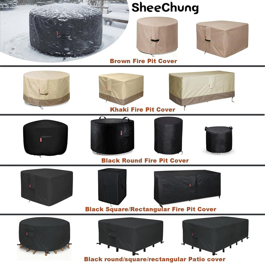 Round 44 Inch Fire Pit Cover - Waterproof 600D Heavy Duty - Fits 40-44 Inch Outdoor Fire Pit Tables - Beige