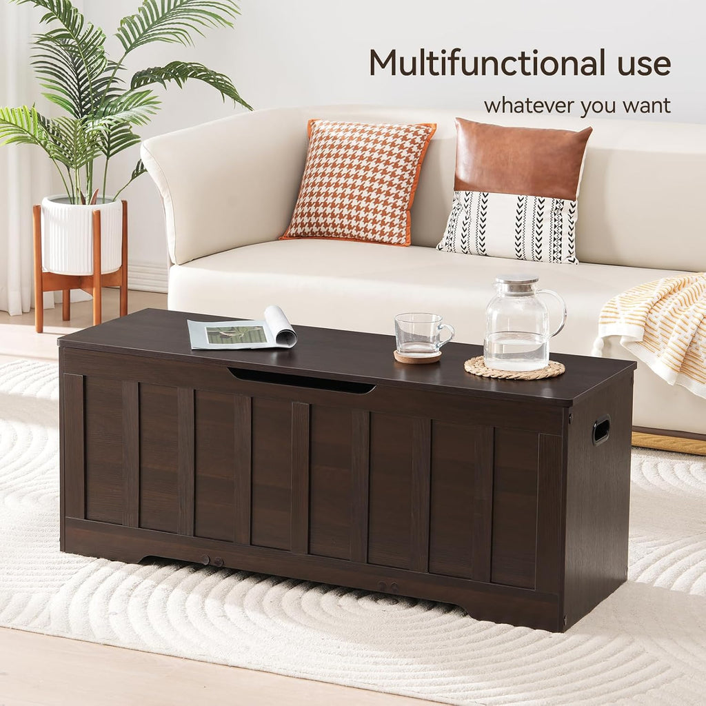 47.2"Storage Chest Extra Large,Wooden Storage Bench(Espresso) | Storage trunk with 2 Safety