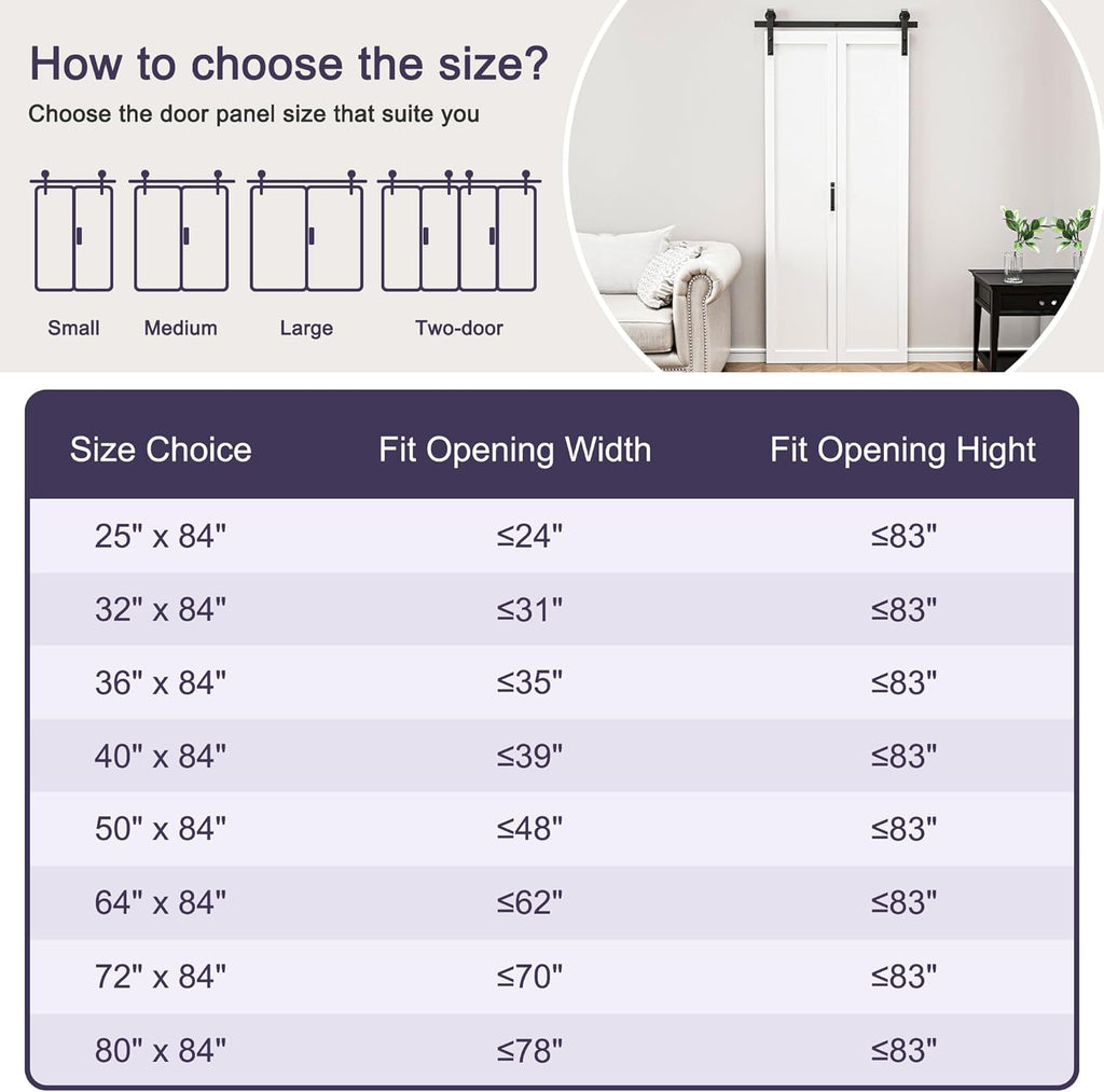 64" x 84" Frosted Glass Bifold Sliding Barn Door with Hardware Kit Included, Pre-Assembled Solid Cor