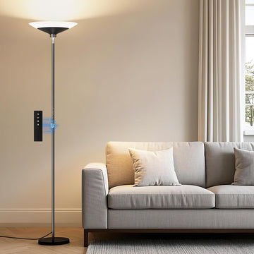 Torchiere Floor Lamp - 72" Tall LED Standing Lamp with Remote/Button Control, 1800Lm, 3000-6500K