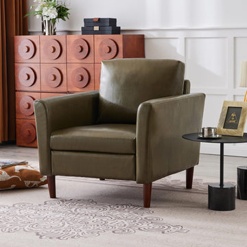 Accent Chair , Mid Century Modern Upholstered PU Leather Armchair with Rolled Arms and Deep Seat, Reading Chair and