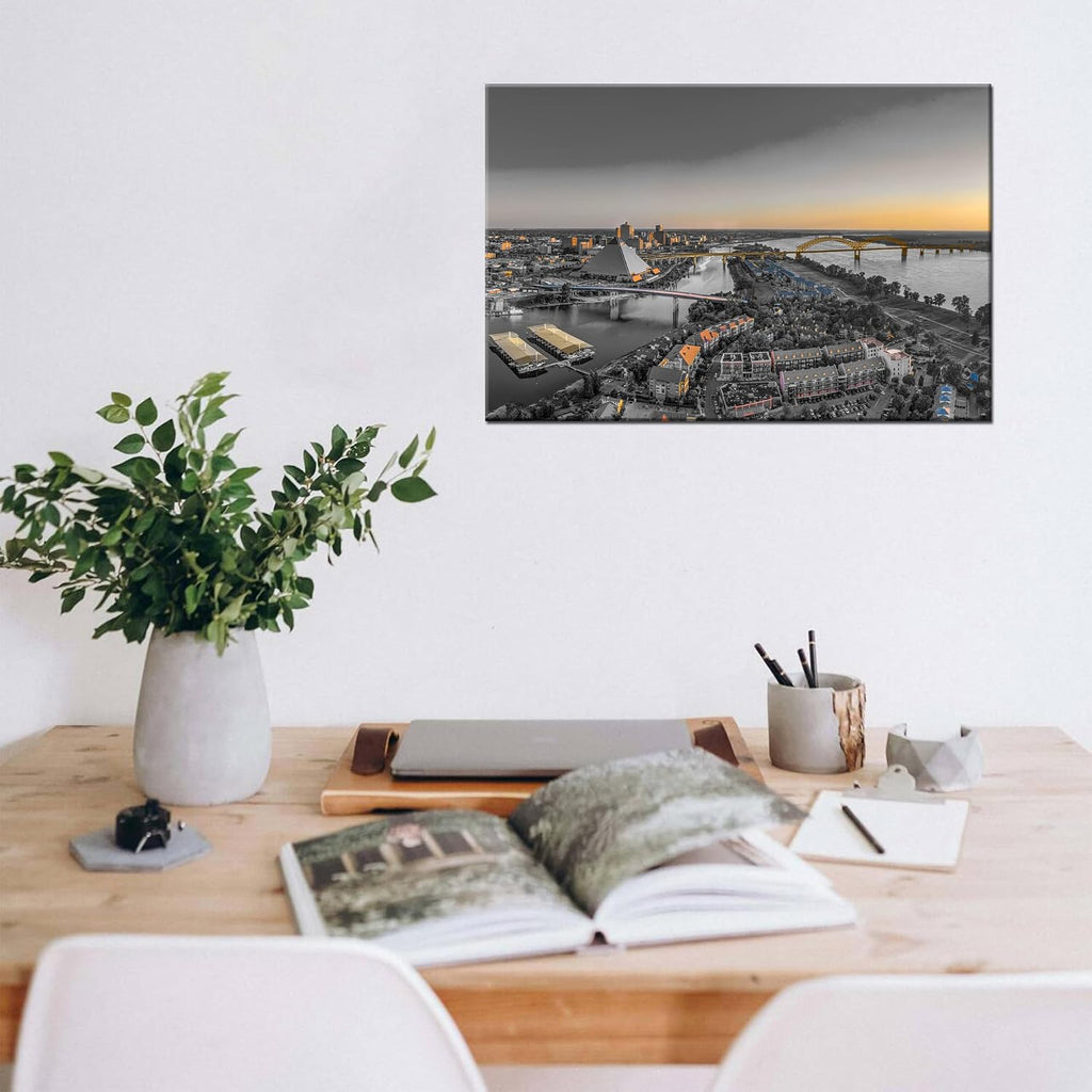 Tennessee Memphis Skyline Wall Art Black and White Memphis City Canvas Print Tennessee Cityscape Wall Decor Picture