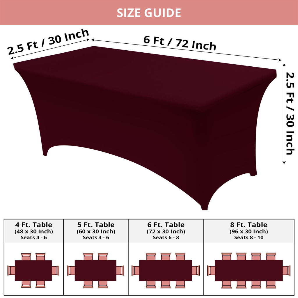 Spandex Table Cloth 2 Pack [6FT, 72Lx30Wx30H Inch, Burgundy]