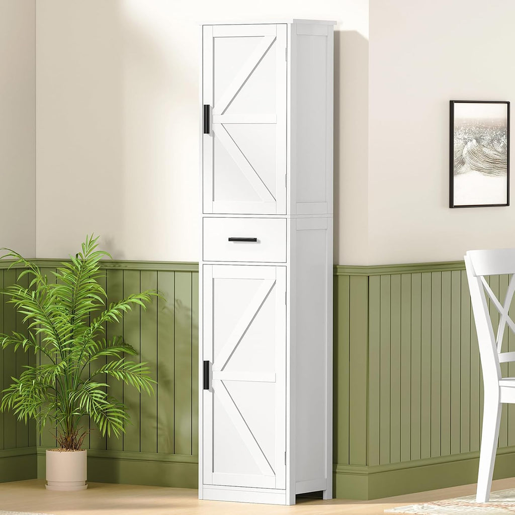 Tall Bathroom Cabinet, Storage Cabinet with 6 Shelves & Drawer, Bathroom Storage Cabinet with Adjustable Shelves