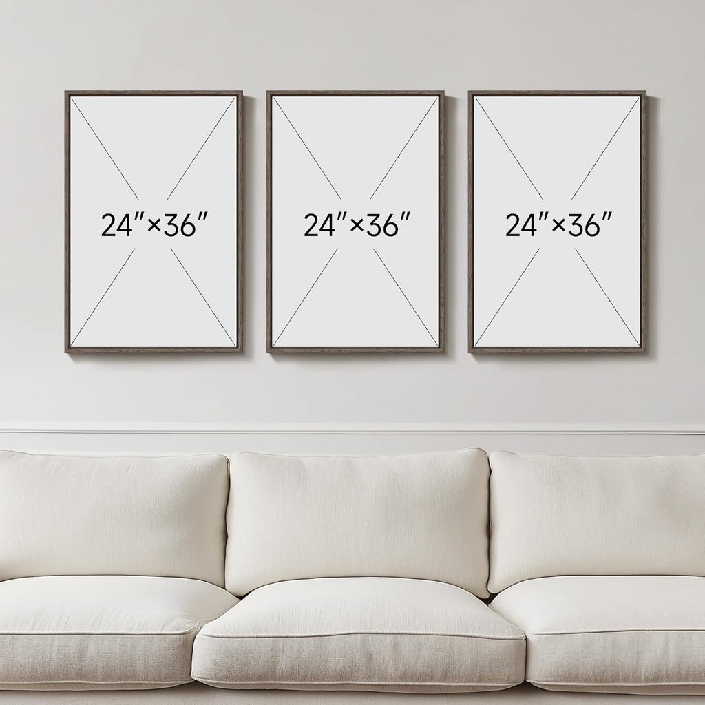 Framed Boho Floral Wall Art , 3 Piece Blue Minimalist Botanical Canvas Painting Prints, Modern Rustic Watercolor